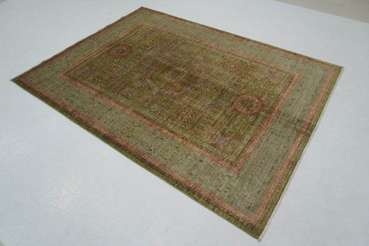 5x7 Green Mamluk Hand knotted Turkish Rug