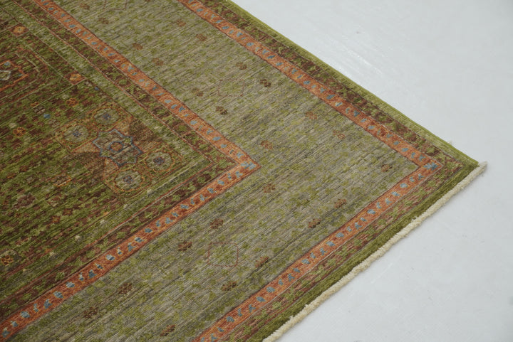 5x7 Green Mamluk Hand knotted Turkish Rug