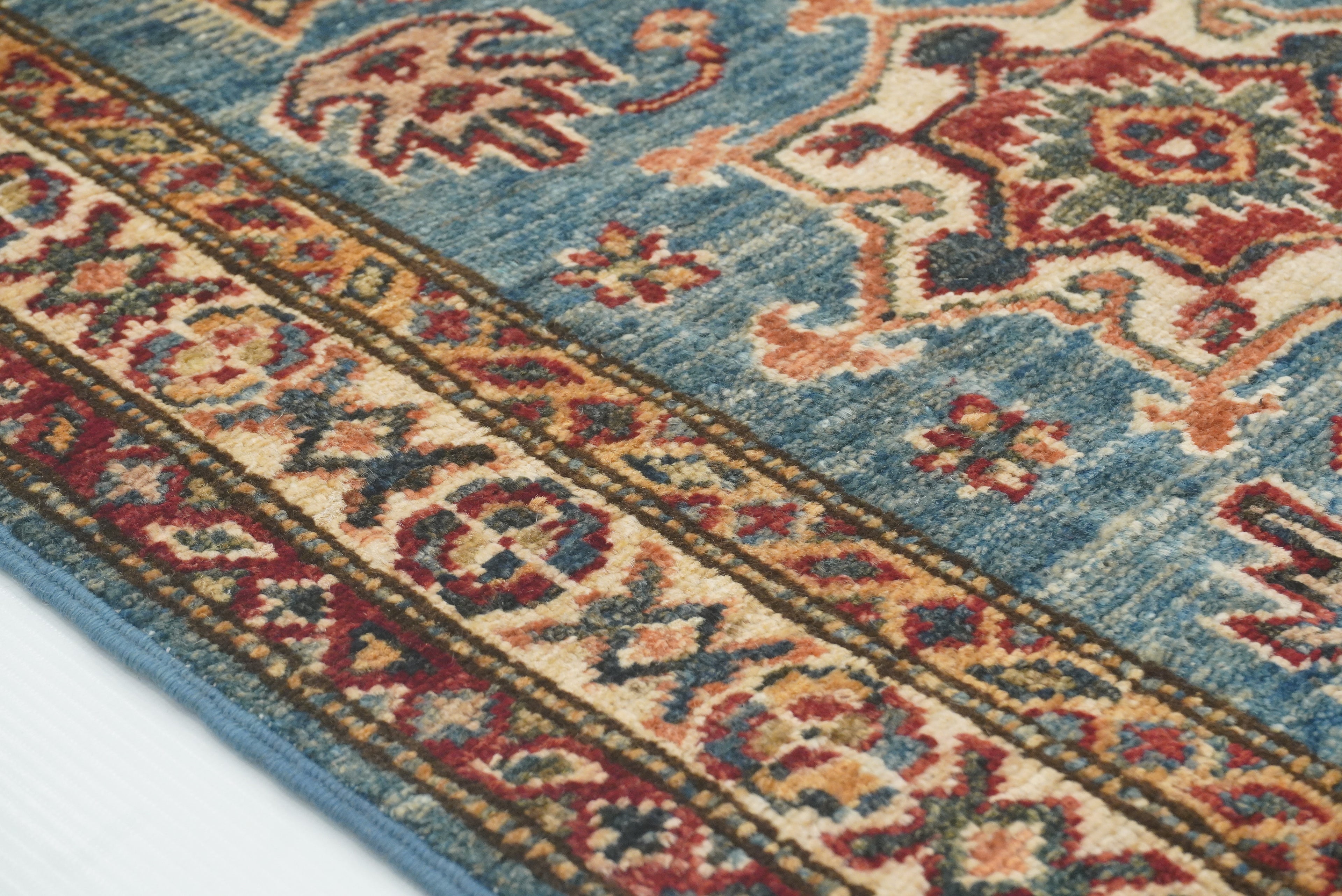 2x3 Blue Kazak Hand-Knotted Afghan Wool Rug - Yildiz Rugs