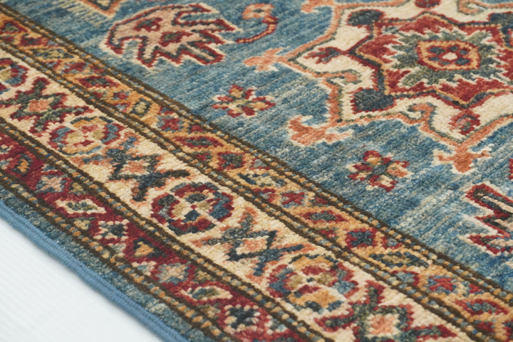 2x3 Blue Kazak Hand-Knotted Afghan Wool Rug - Yildiz Rugs