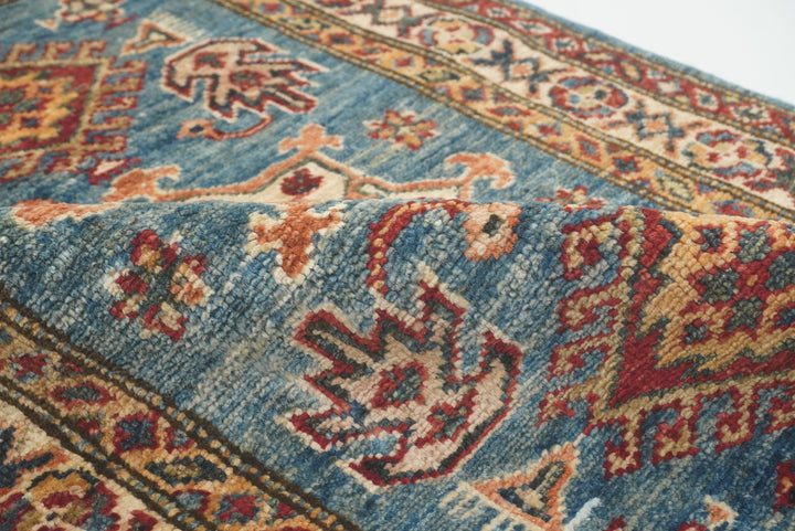2x3 Blue Kazak Hand-Knotted Afghan Wool Rug - Yildiz Rugs