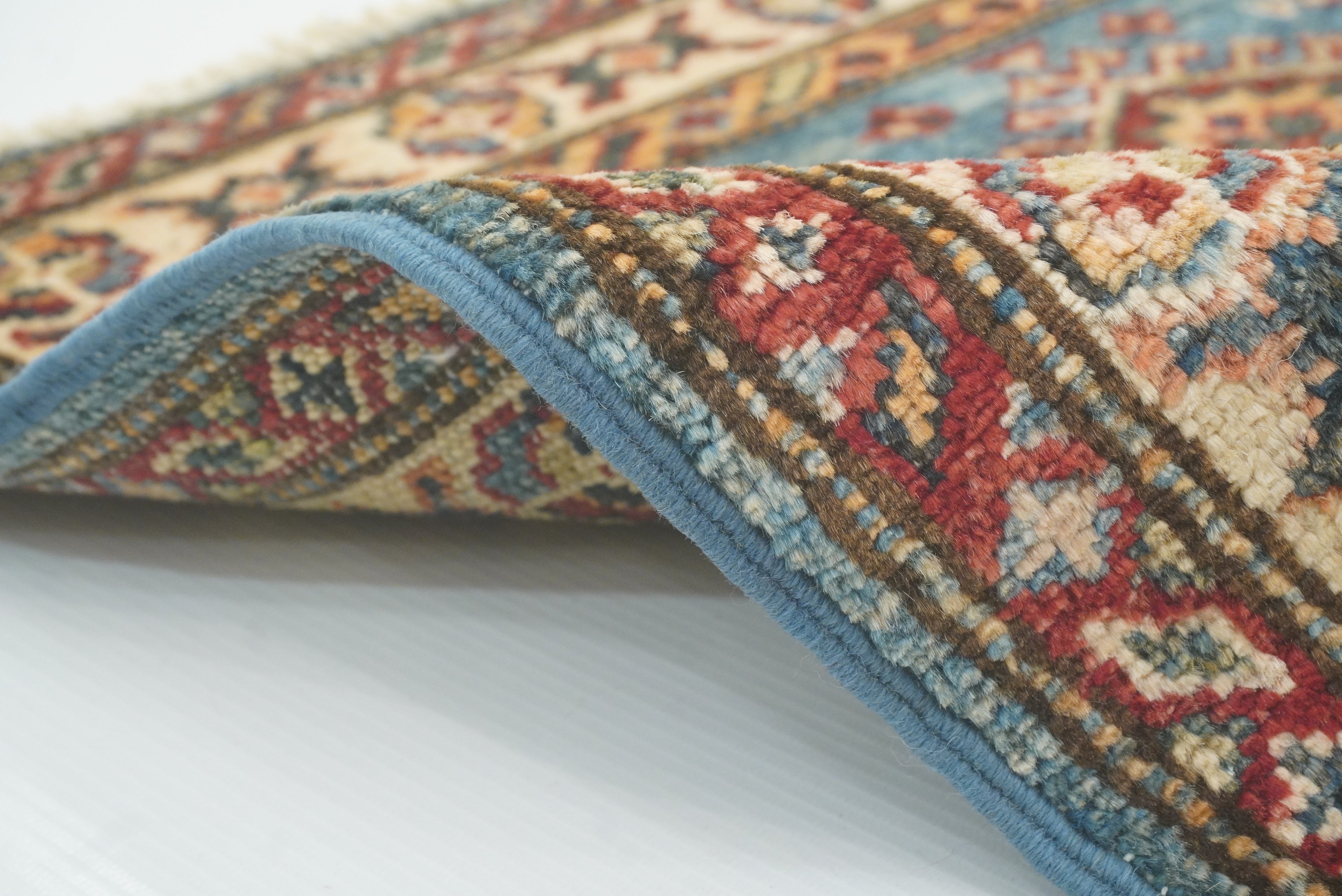 2x3 Blue Kazak Hand-Knotted Afghan Wool Rug - Yildiz Rugs