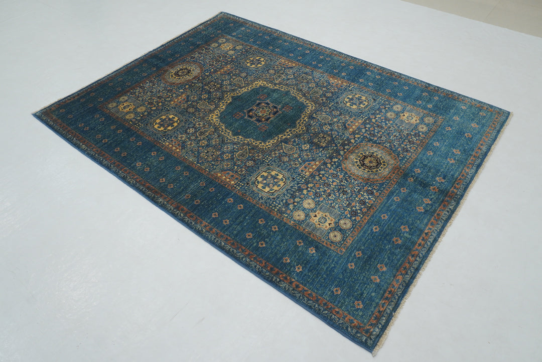 5x7 Dark Blue Mamluk Hand knotted Turkish Rug