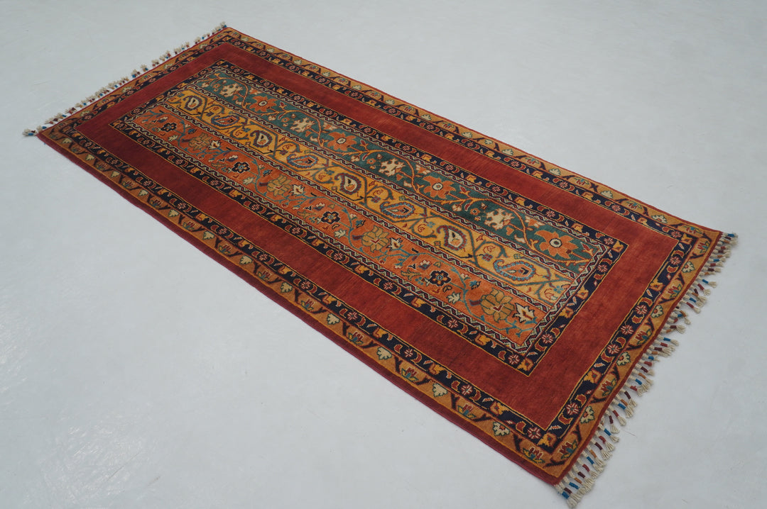 7 ft Red Turkish Shawl Hand knotted Runner Rug