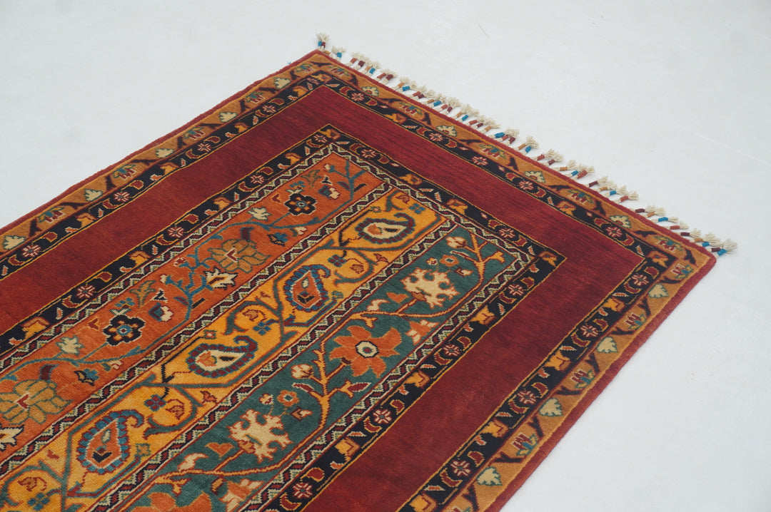 7 ft Red Turkish Shawl Hand knotted Runner Rug