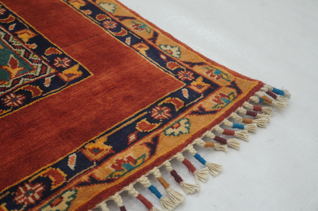 7 ft Red Turkish Shawl Hand knotted Runner Rug