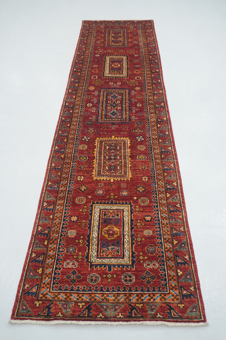 10 Ft Red Baluch Afghan hand knotted Oriental Runner Rug - Yildiz Rugs