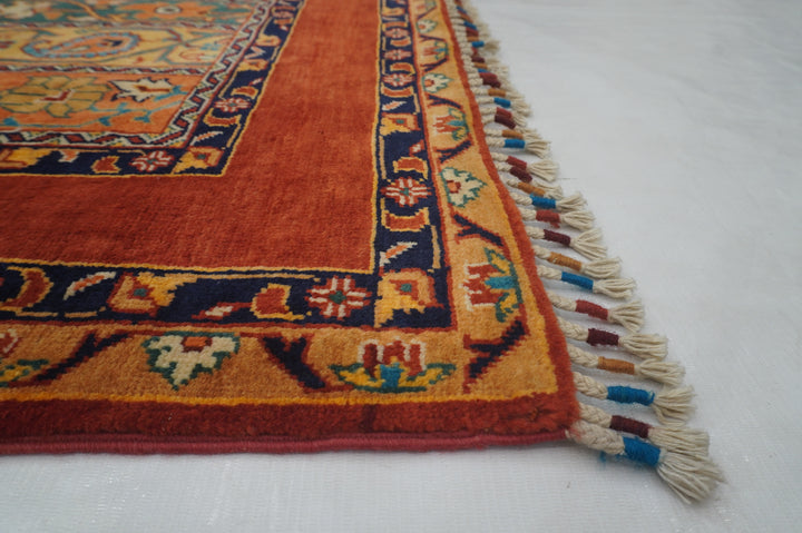 7 ft Red Turkish Shawl Hand knotted Runner Rug