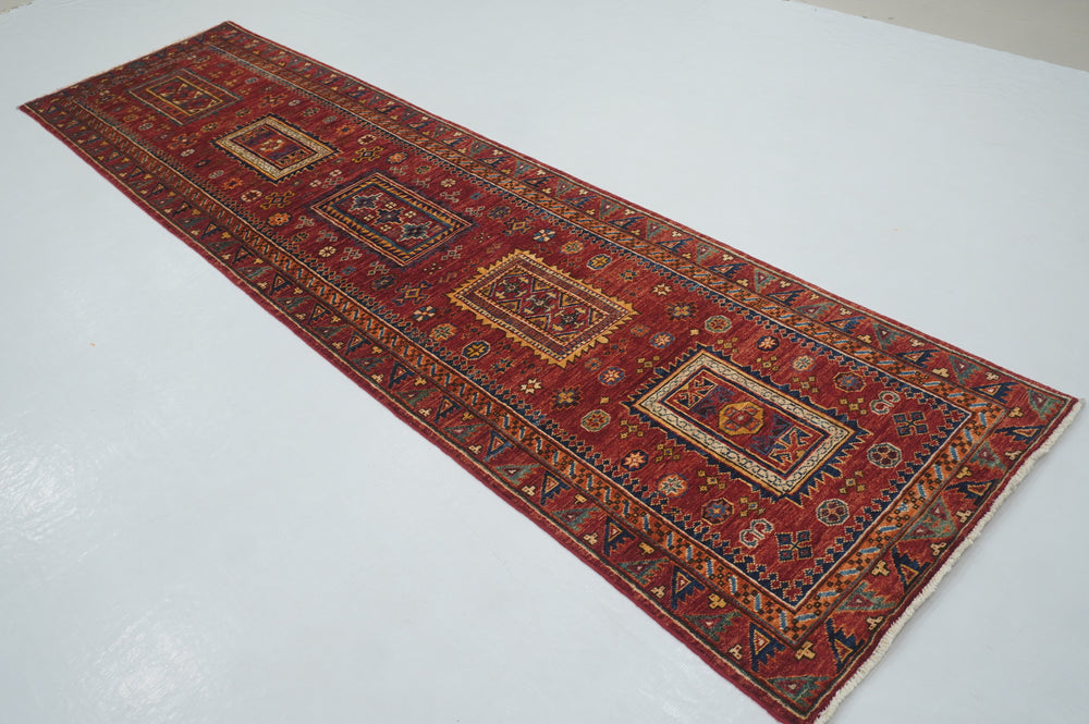 10 Ft Red Baluch Afghan hand knotted Oriental Runner Rug - Yildiz Rugs