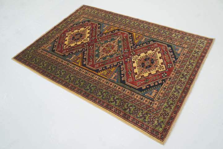 4x6 Navy Blue Shirvan Afghan Hand-Knotted Rug - Yildiz Rugs