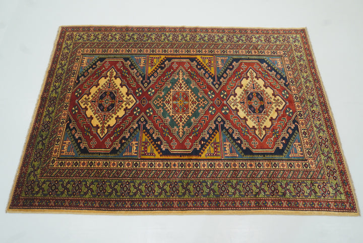4x6 Navy Blue Shirvan Afghan Hand-Knotted Rug - Yildiz Rugs