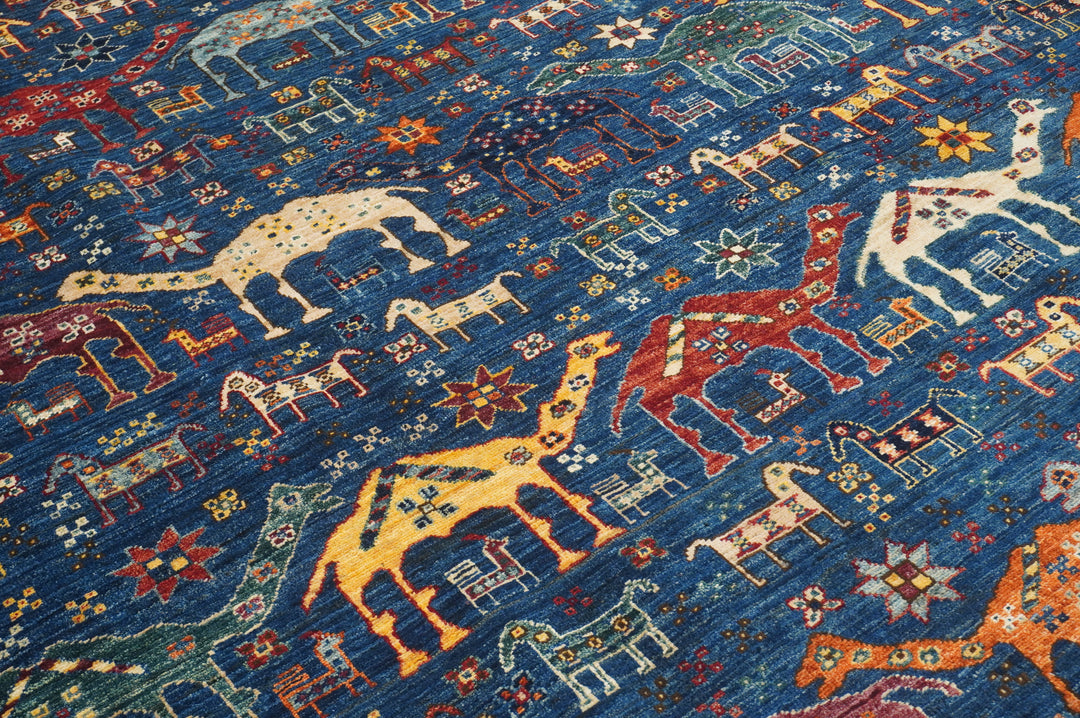 9x12 Blue Tribal Gabbeh Nomadic Afghan Camel Animal Rug