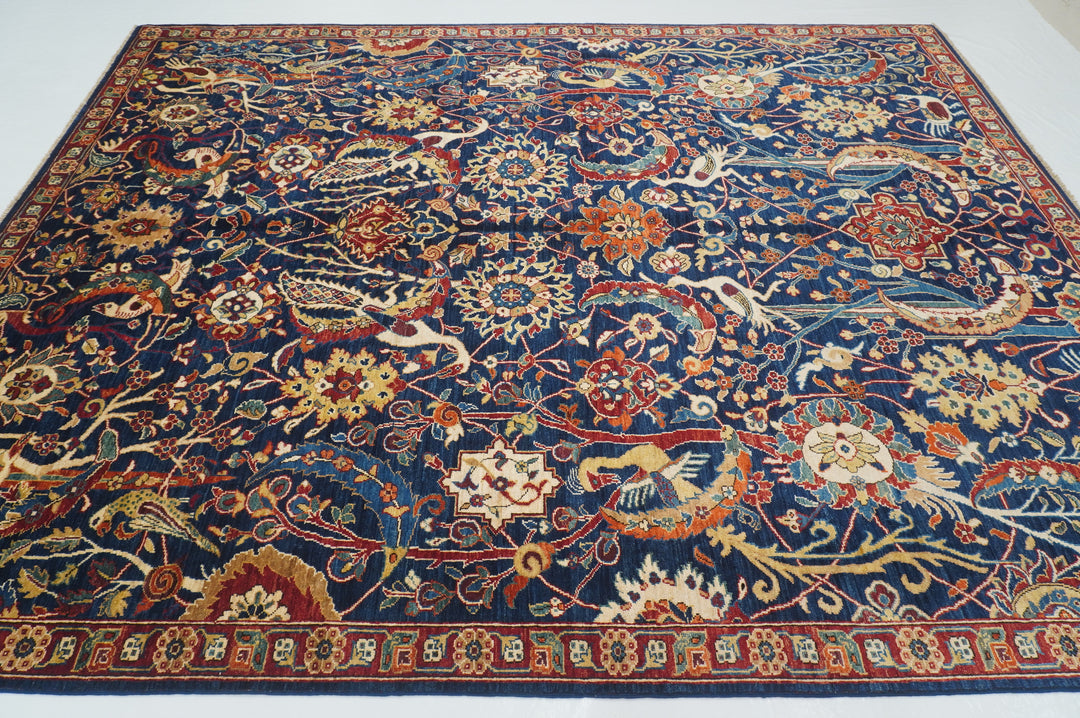 8x10 Bird Navy Blue Afghan Qashqai Hand knotted tribal Oriental Rug - Yildiz Rugs