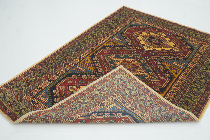 4x6 Navy Blue Shirvan Afghan Hand-Knotted Rug - Yildiz Rugs