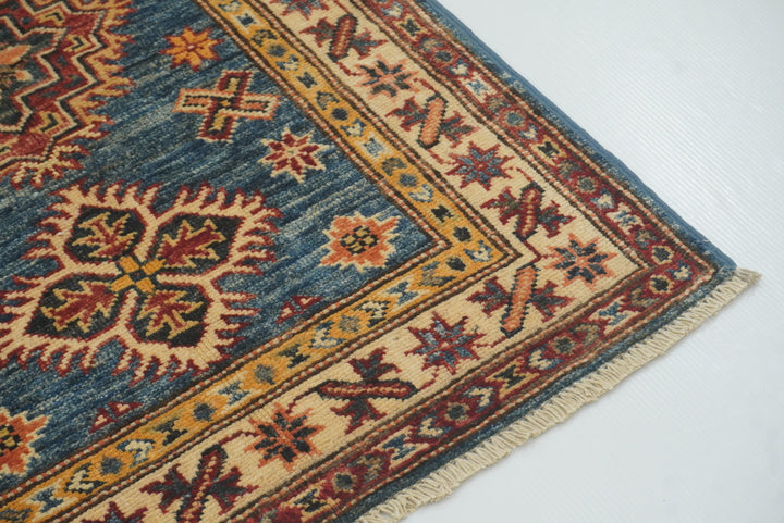 2x3 Blue Kazak Hand-Knotted Afghan Wool Rug - Yildiz Rugs