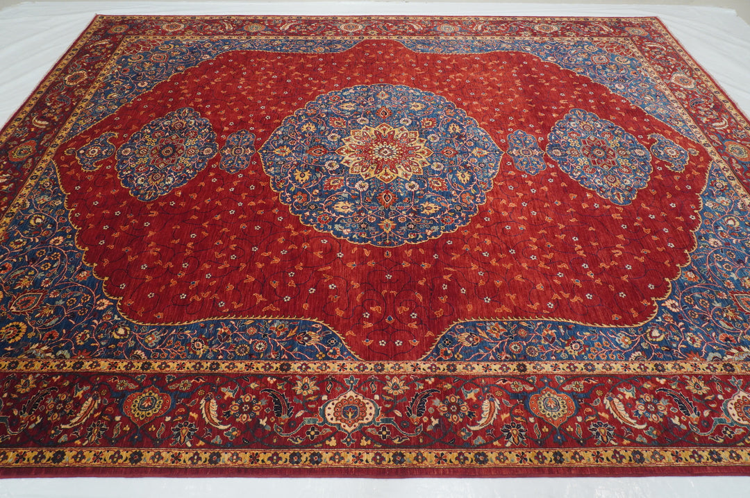 9x12 Red Afghan Hand Knotted Geometric Medallion Rug