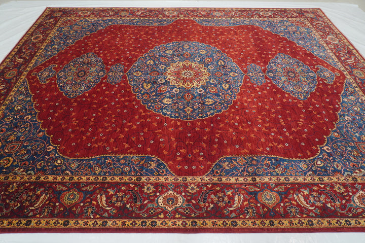 9x12 Red Afghan Hand Knotted Geometric Medallion Rug