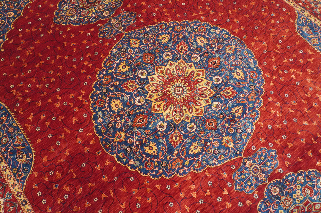 9x12 Red Afghan Hand Knotted Geometric Medallion Rug