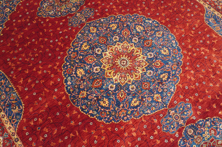 9x12 Red Afghan Hand Knotted Geometric Medallion Rug