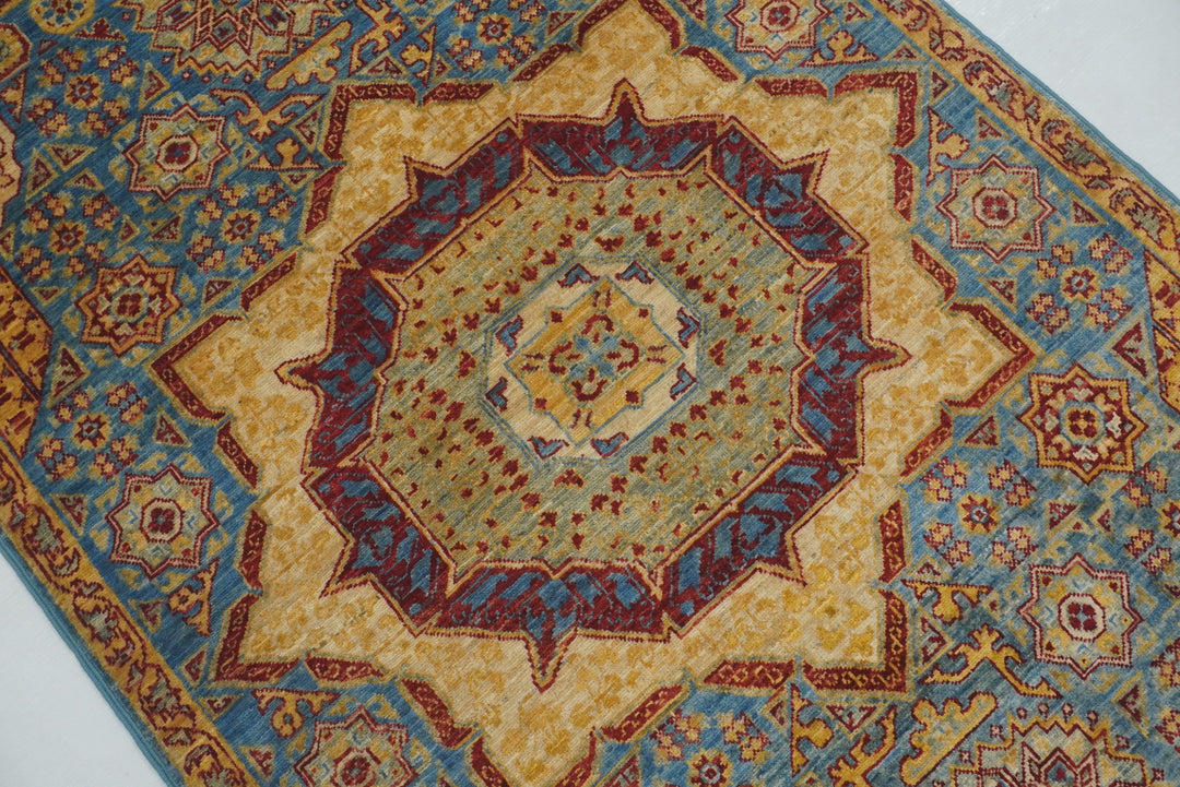 3x4 Blue Hand knotted Medallion Mamluk Rug