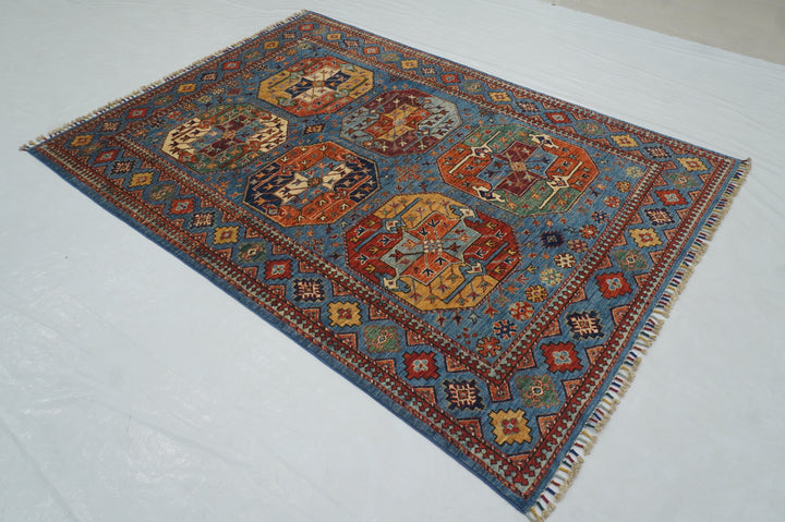 5x7 Blue Ersari Turkmen Afghan Tribal Rug