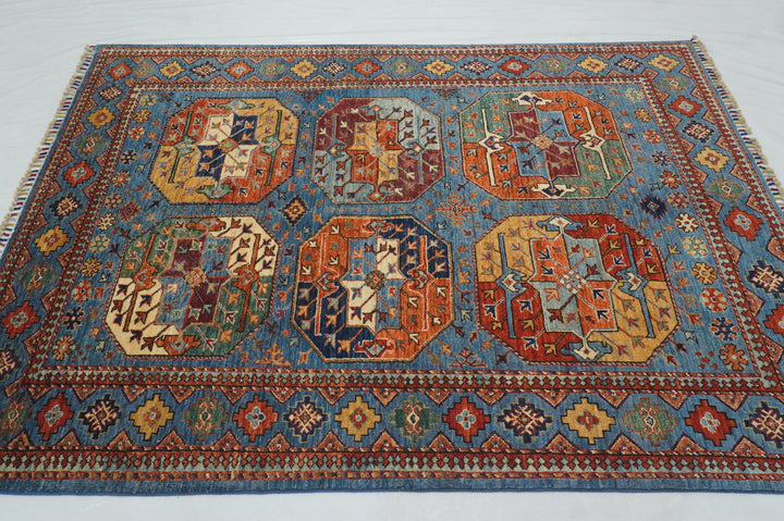 5x7 Blue Ersari Turkmen Afghan Tribal Rug