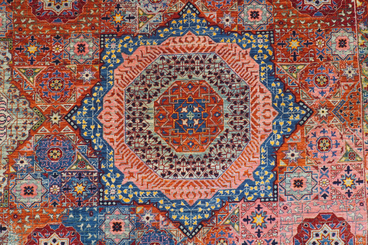 9x12 Orange Mamluk Turkish Hand Knotted Modern Medallion Rug - Yildiz Rugs