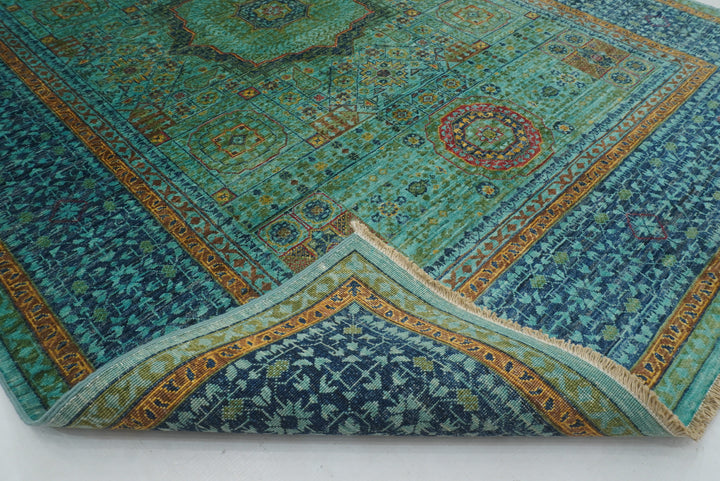 5x7 Turquoise Blue Mamluk Hand knotted Turkish Rug