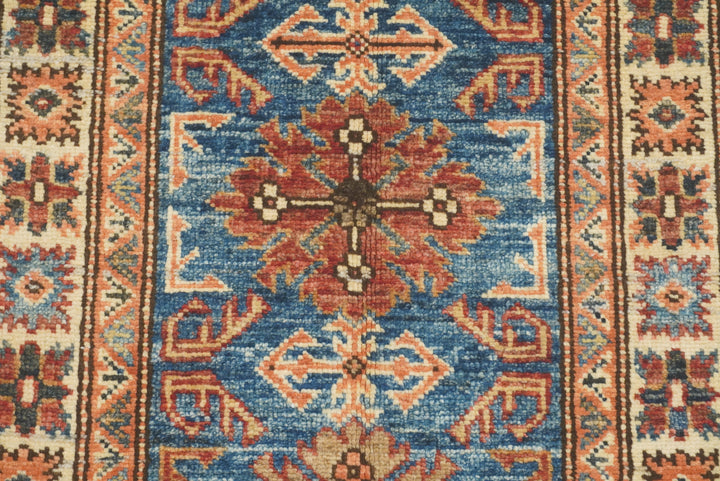 2x3 Blue Kazak Hand-Knotted Afghan Wool Rug - Yildiz Rugs