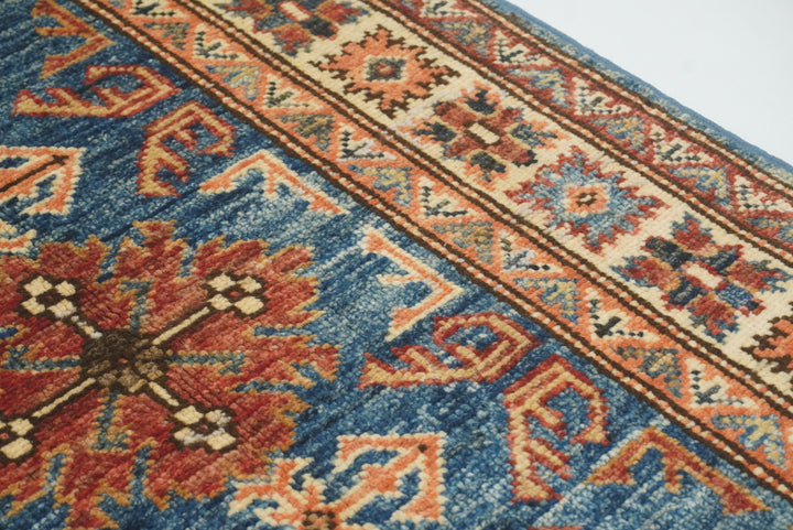 2x3 Blue Kazak Hand-Knotted Afghan Wool Rug - Yildiz Rugs