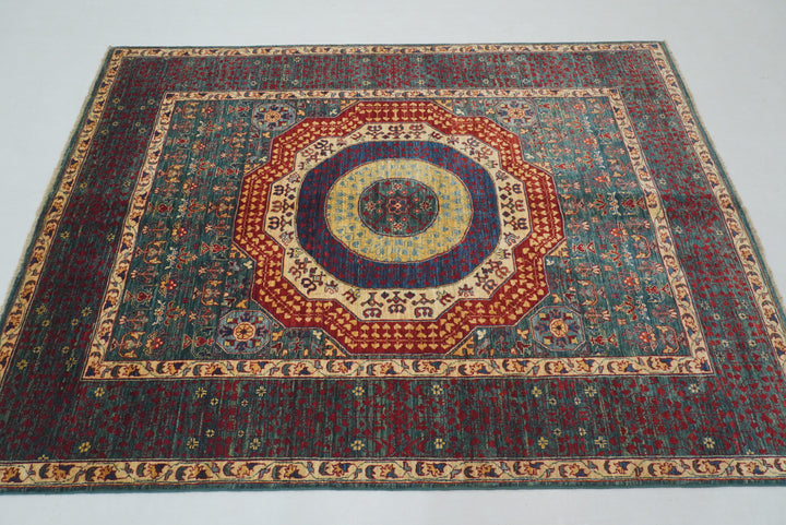 5x7 Green Turkish Mamluk Hand knotted Medallion Rug