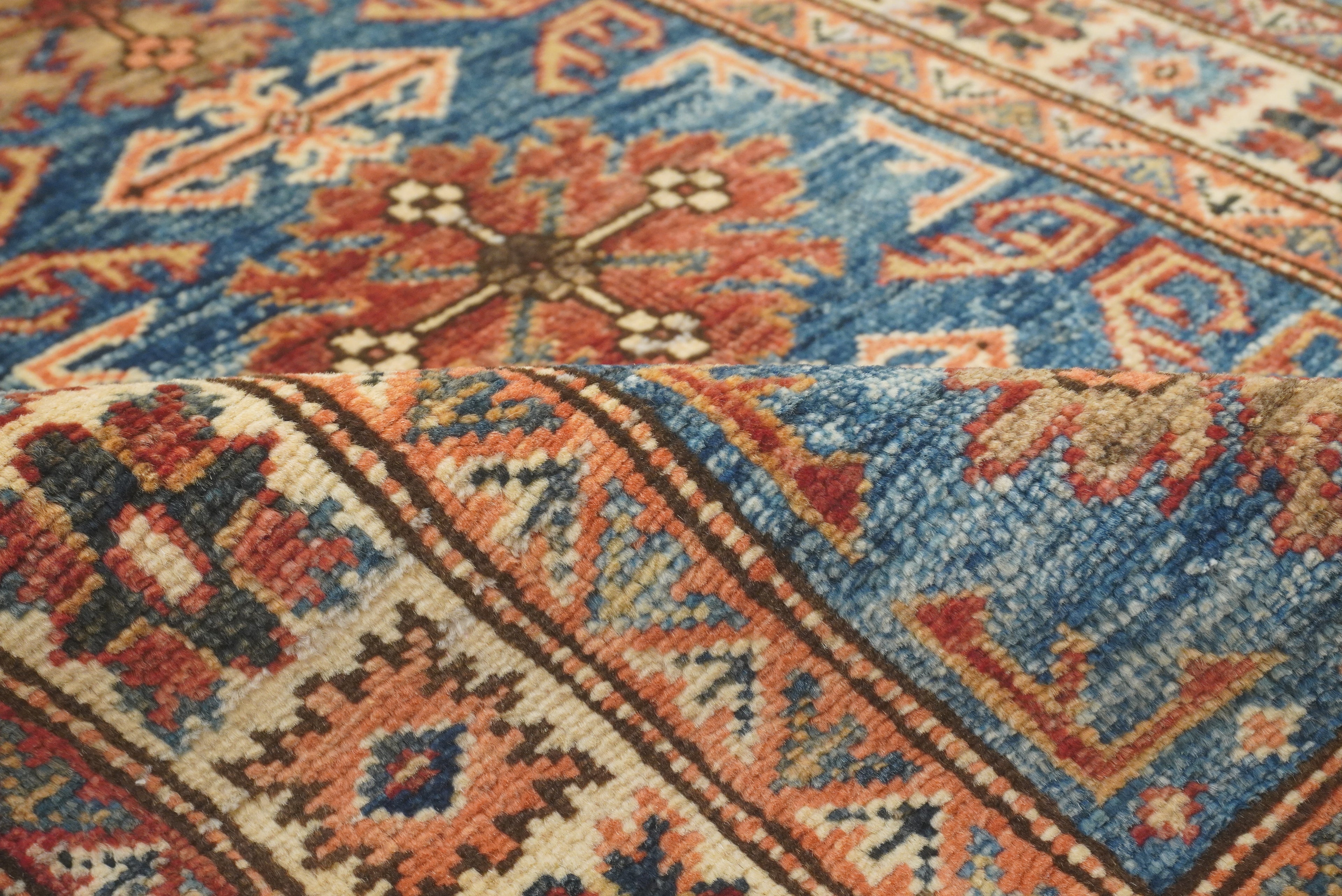 2x3 Blue Kazak Hand-Knotted Afghan Wool Rug - Yildiz Rugs