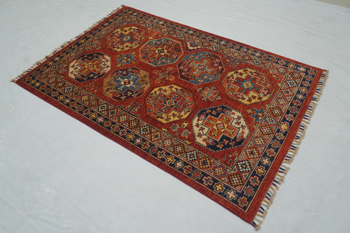 4x6 Red Turkmen Ersari Afghan Oriental Rug