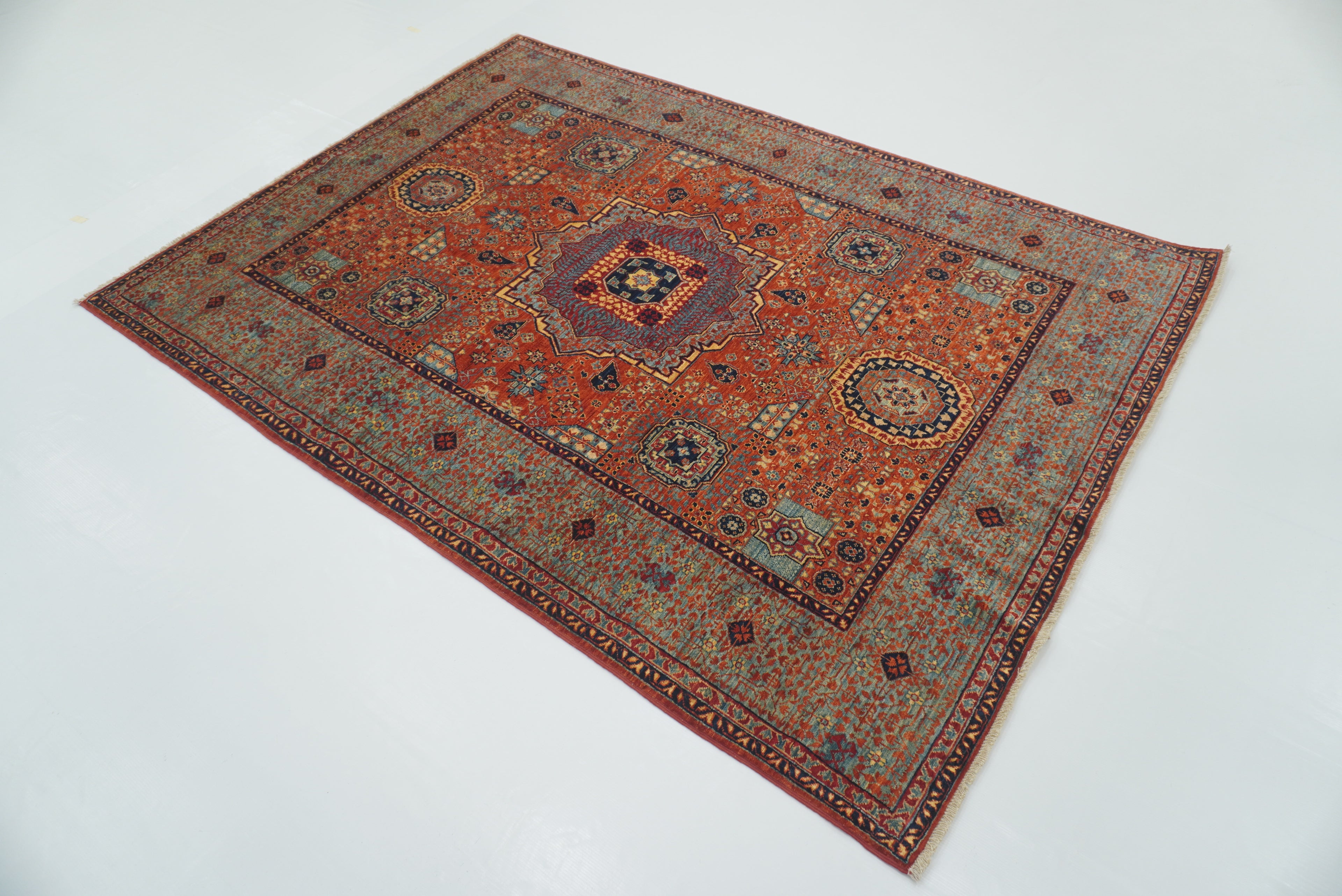 5x7 Orange Mamluk Hand-Knotted Wool Medallion Rug - Yildiz Rugs