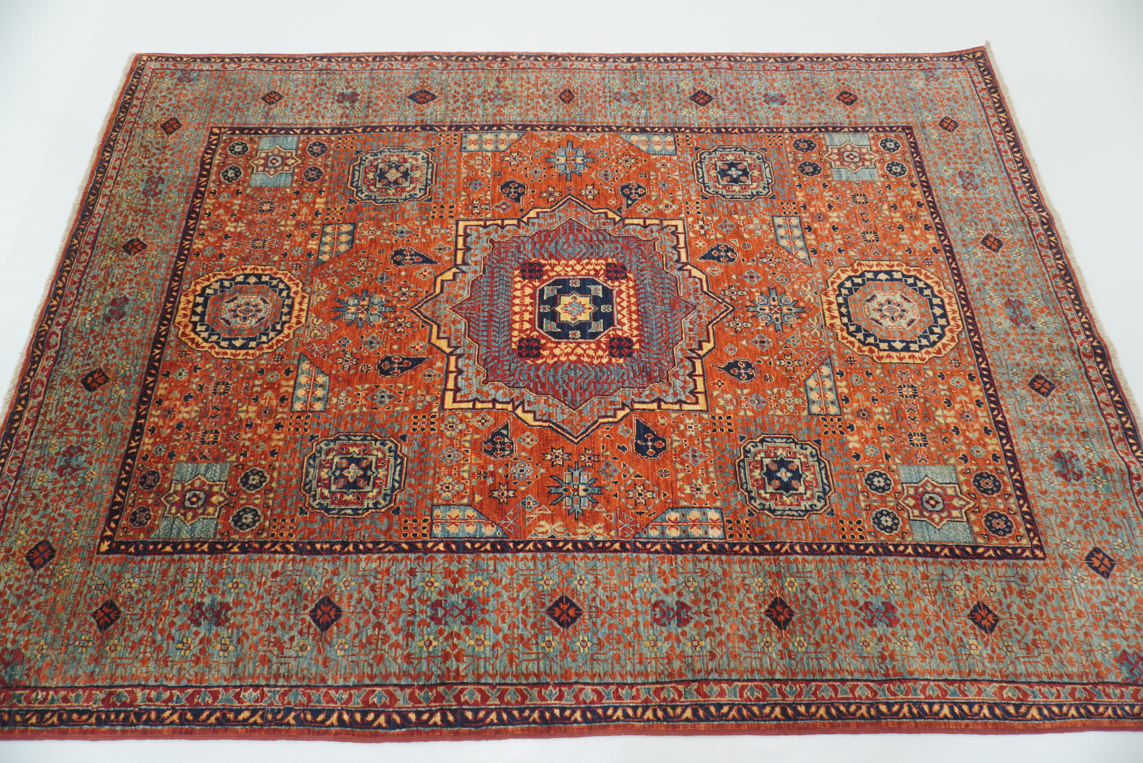 5x7 Orange Mamluk Hand-Knotted Wool Medallion Rug - Yildiz Rugs