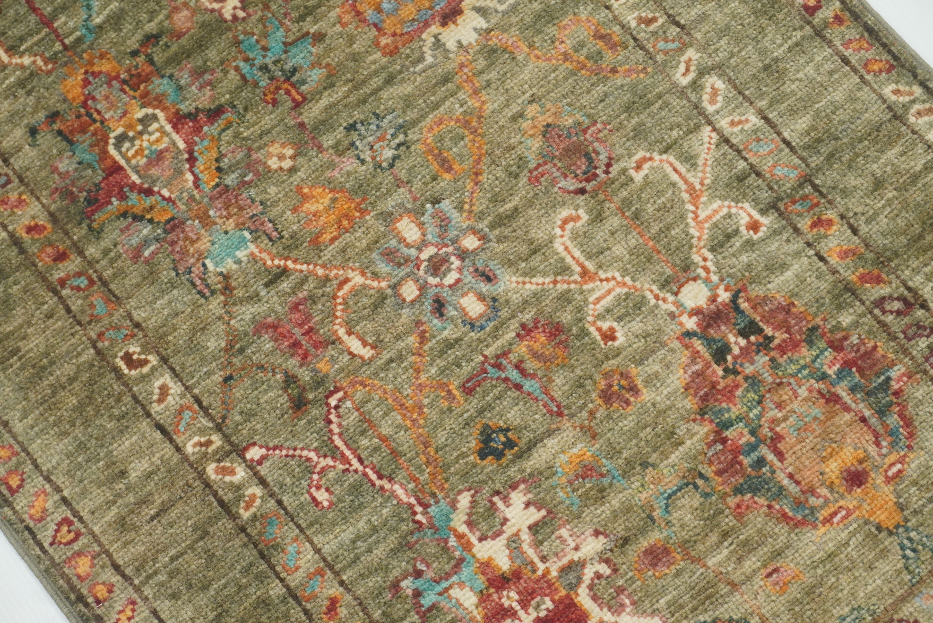2x3 Green Afghan Waziri Floral Hand Knotted Wool Rug - Yildiz Rugs