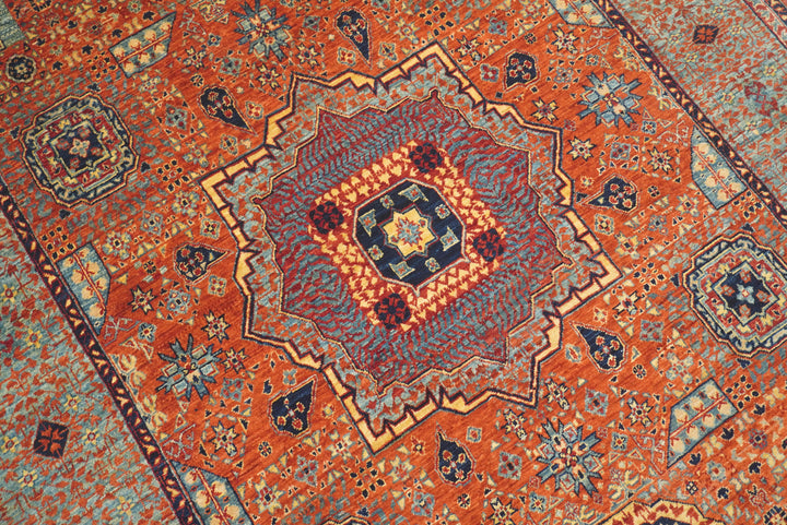 5x7 Orange Mamluk Hand-Knotted Wool Medallion Rug - Yildiz Rugs
