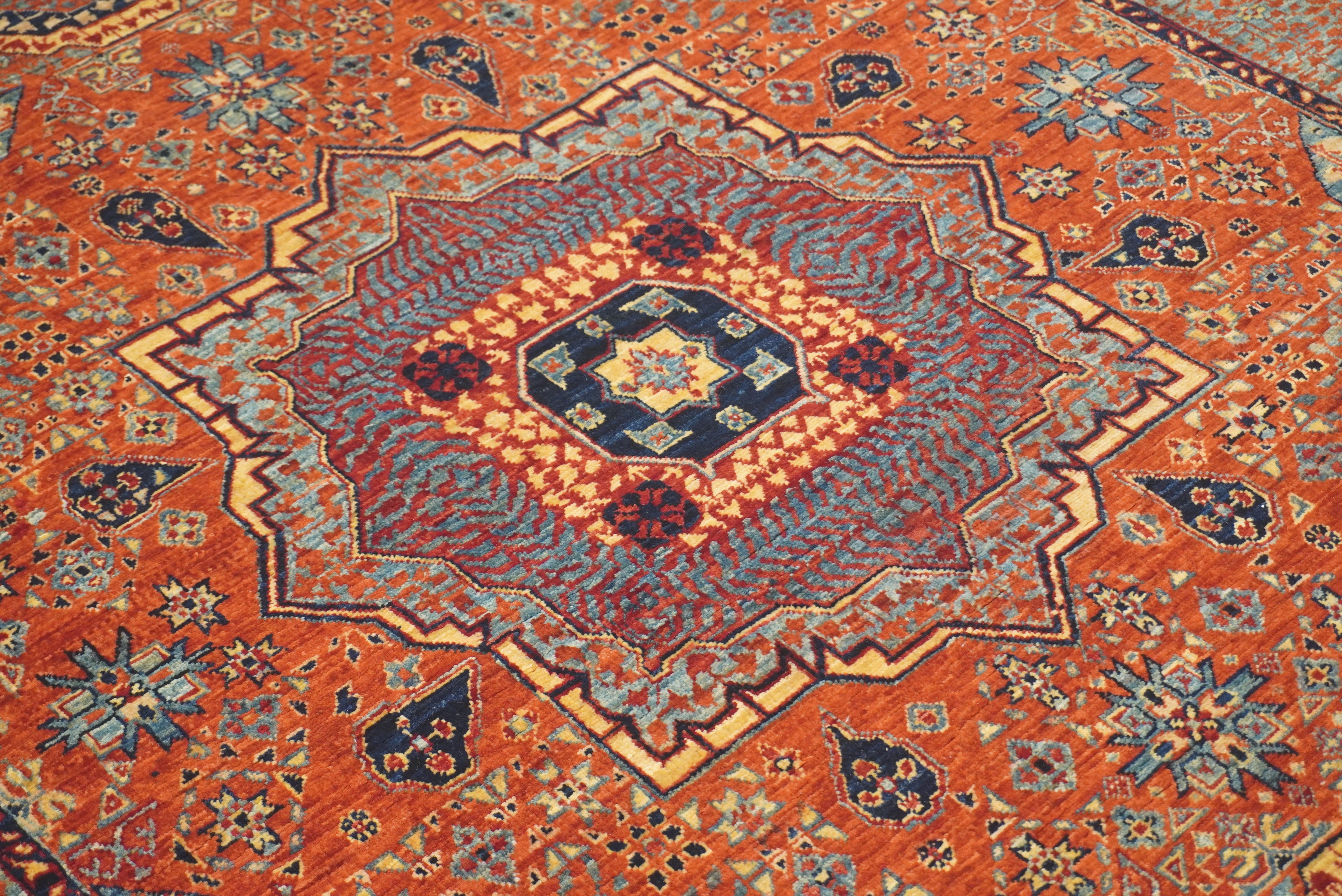 5x7 Orange Mamluk Hand-Knotted Wool Medallion Rug - Yildiz Rugs