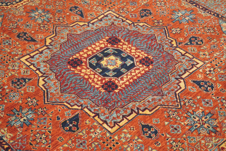 5x7 Orange Mamluk Hand-Knotted Wool Medallion Rug - Yildiz Rugs
