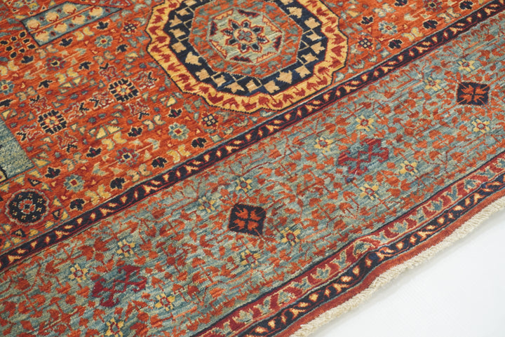 5x7 Orange Mamluk Hand-Knotted Wool Medallion Rug - Yildiz Rugs