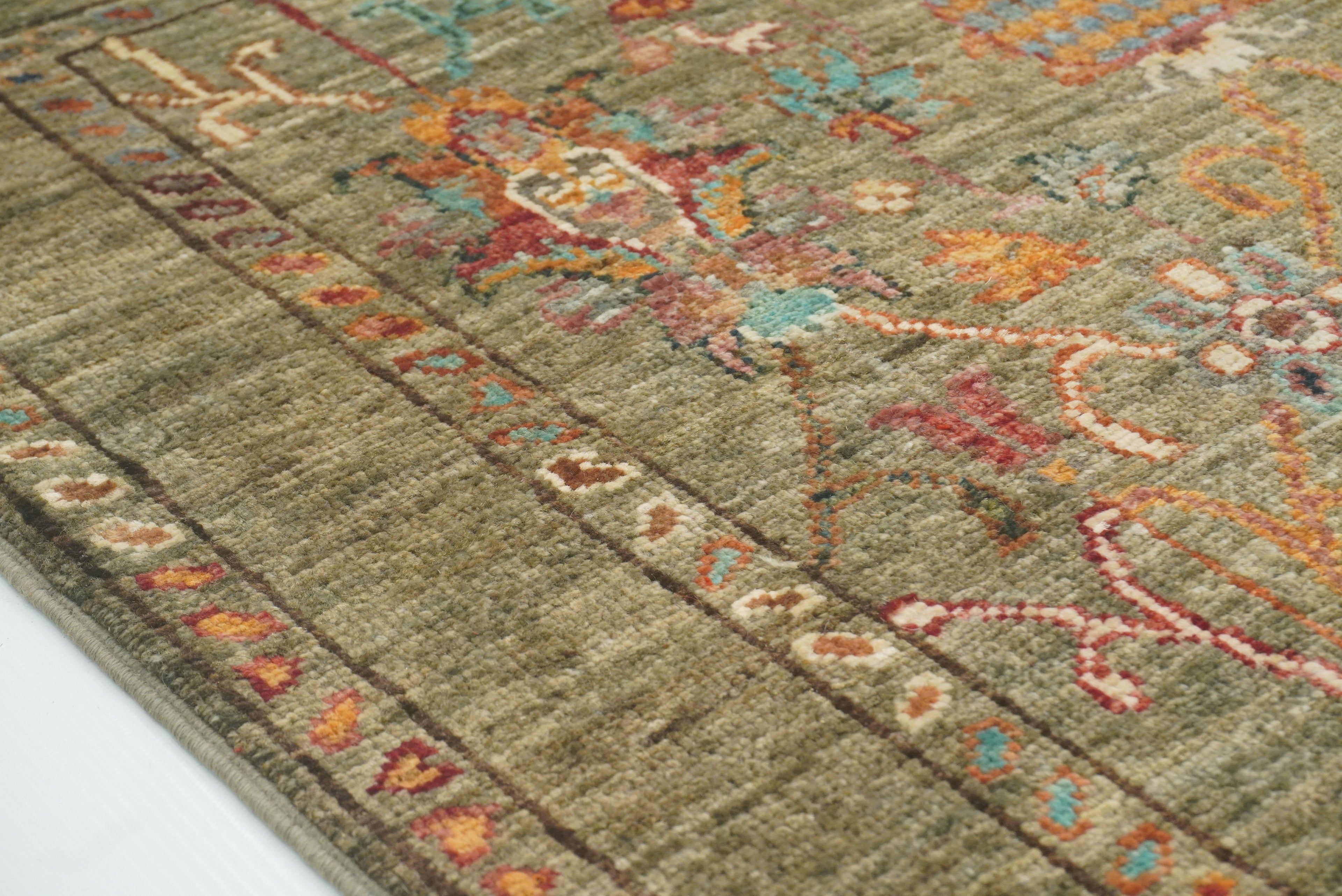2x3 Green Afghan Waziri Floral Hand Knotted Wool Rug - Yildiz Rugs