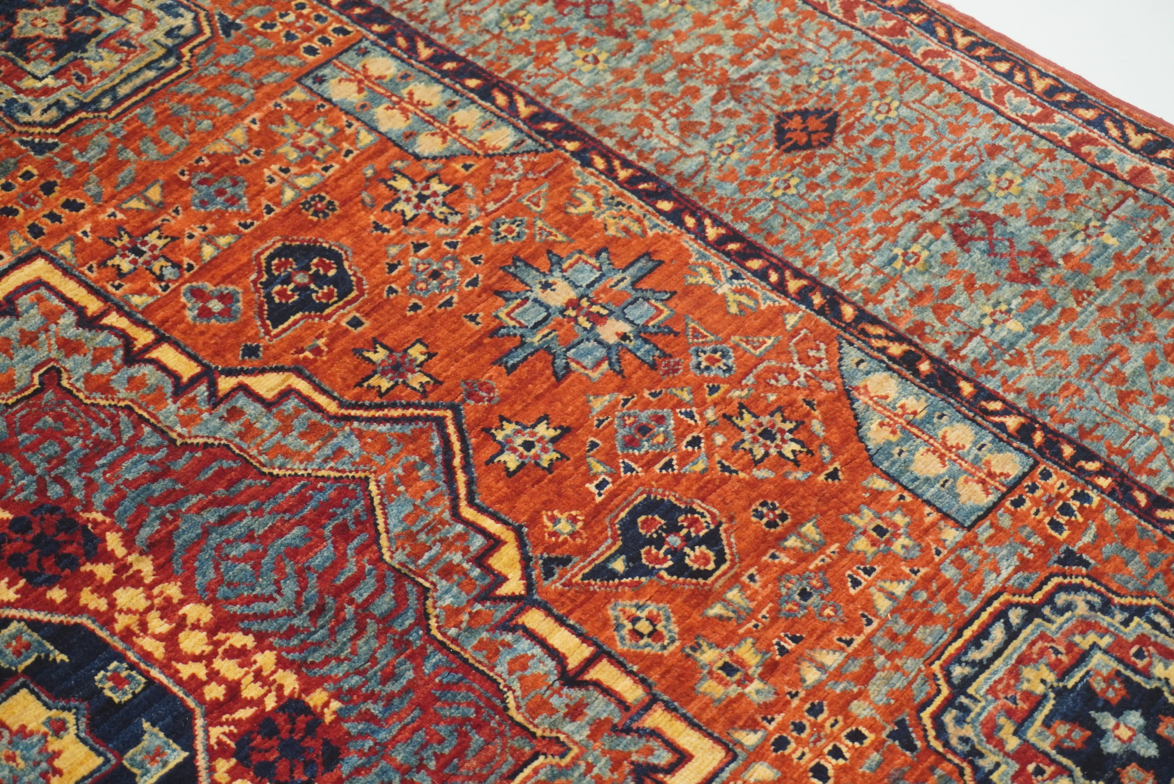 5x7 Orange Mamluk Hand-Knotted Wool Medallion Rug - Yildiz Rugs