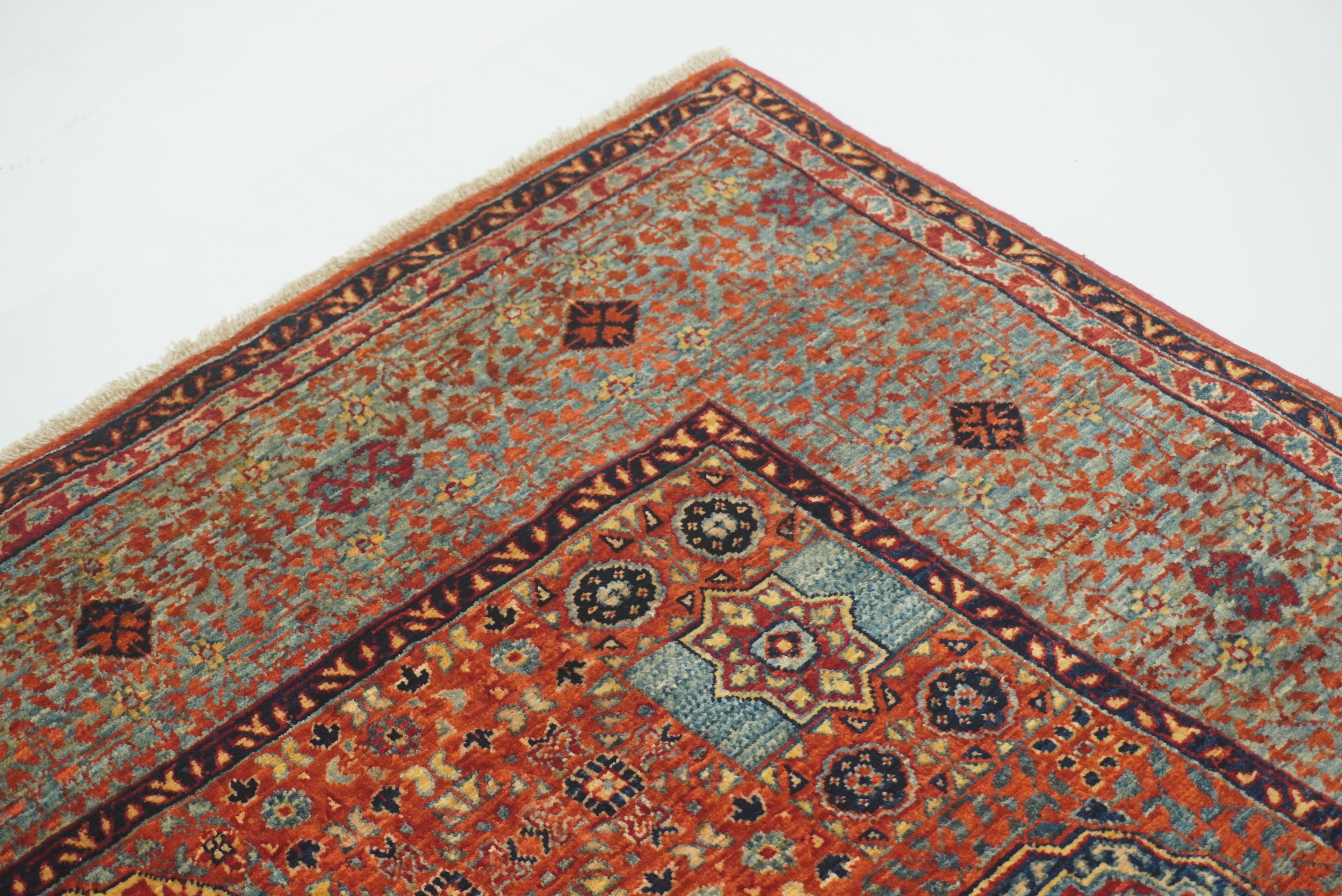 5x7 Orange Mamluk Hand-Knotted Wool Medallion Rug - Yildiz Rugs