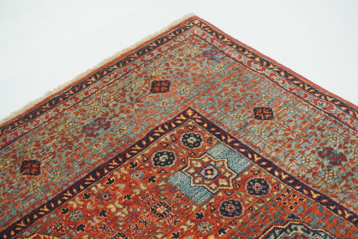 5x7 Orange Mamluk Hand-Knotted Wool Medallion Rug - Yildiz Rugs