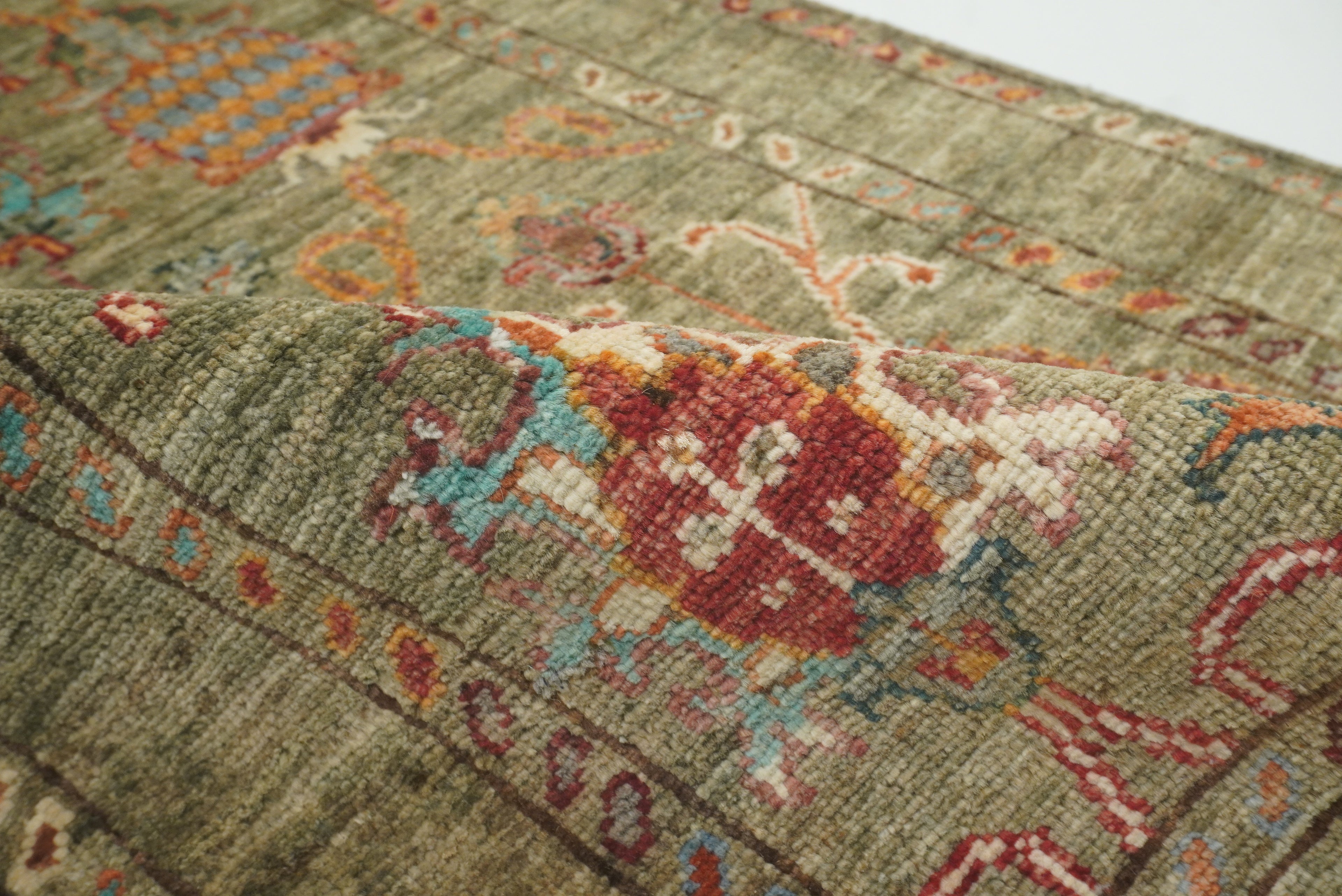 2x3 Green Afghan Waziri Floral Hand Knotted Wool Rug - Yildiz Rugs