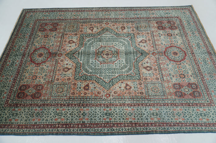 6x8 Muted Blue Green Mamluk Hand Knotted Turkish Medallion Rug - Yildiz Rugs