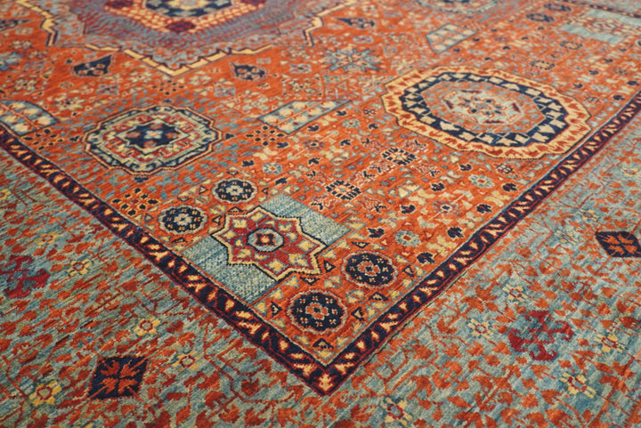 5x7 Orange Mamluk Hand-Knotted Wool Medallion Rug - Yildiz Rugs