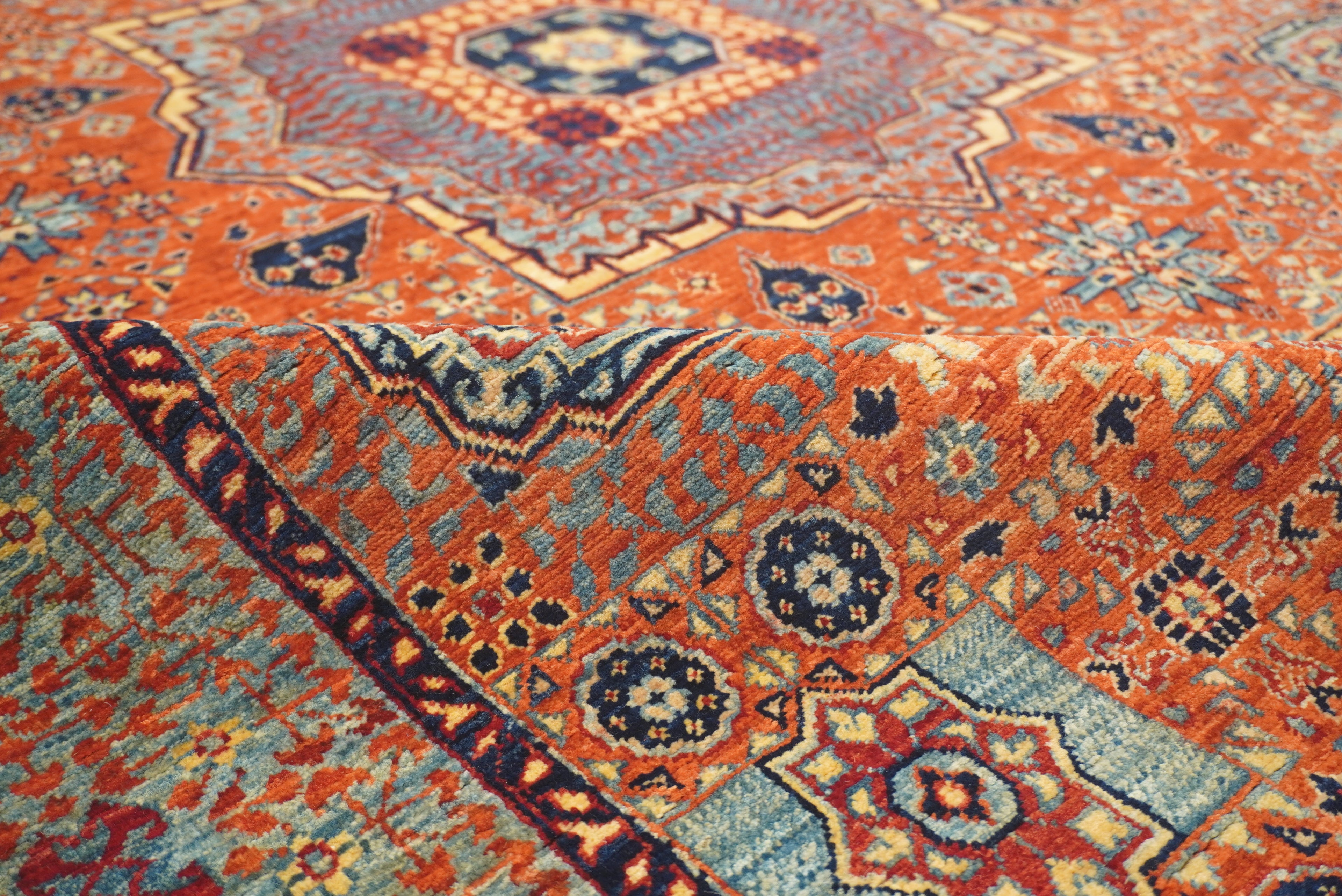 5x7 Orange Mamluk Hand-Knotted Wool Medallion Rug - Yildiz Rugs