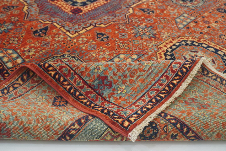 5x7 Orange Mamluk Hand-Knotted Wool Medallion Rug - Yildiz Rugs