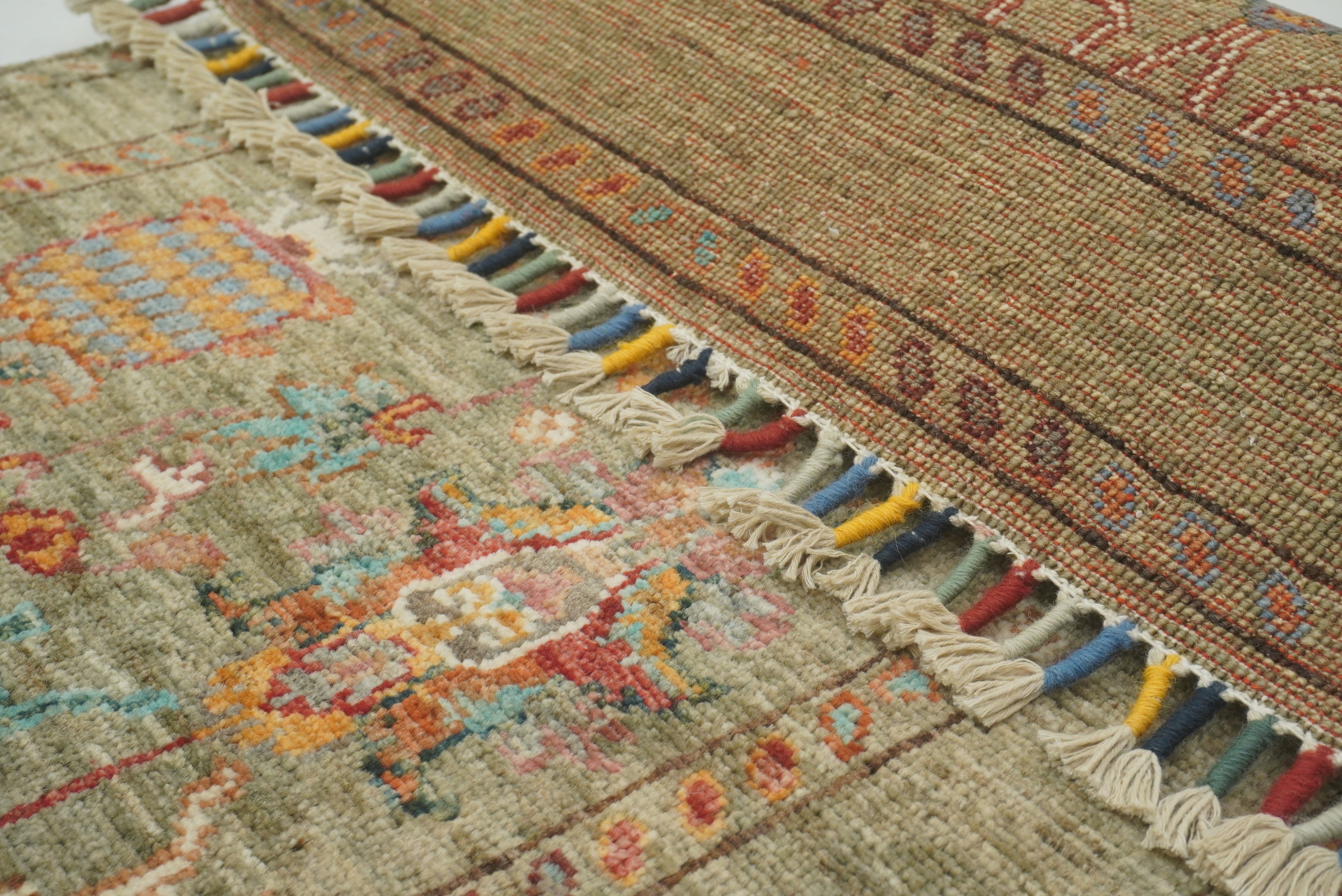 2x3 Green Afghan Waziri Floral Hand Knotted Wool Rug - Yildiz Rugs